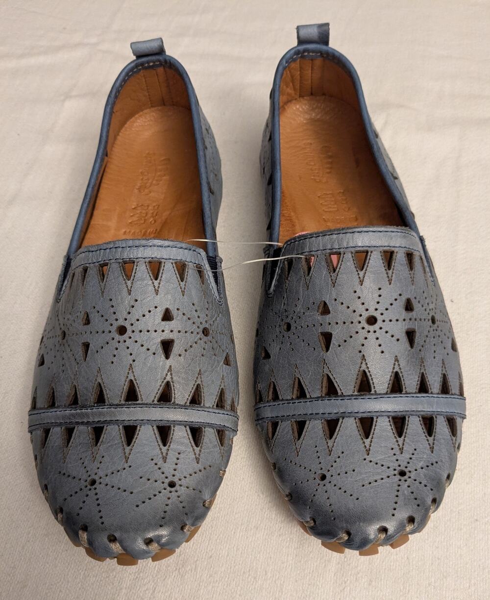 Spring Step Flowerflow Blue Leather Laser-Cut Slip-On Flats Size EU 35 US 5 NWoT